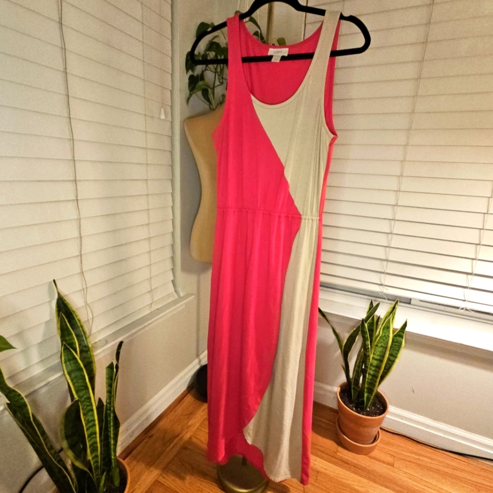 LOFT Tan and Pink Sleeveless Maxi Sundress